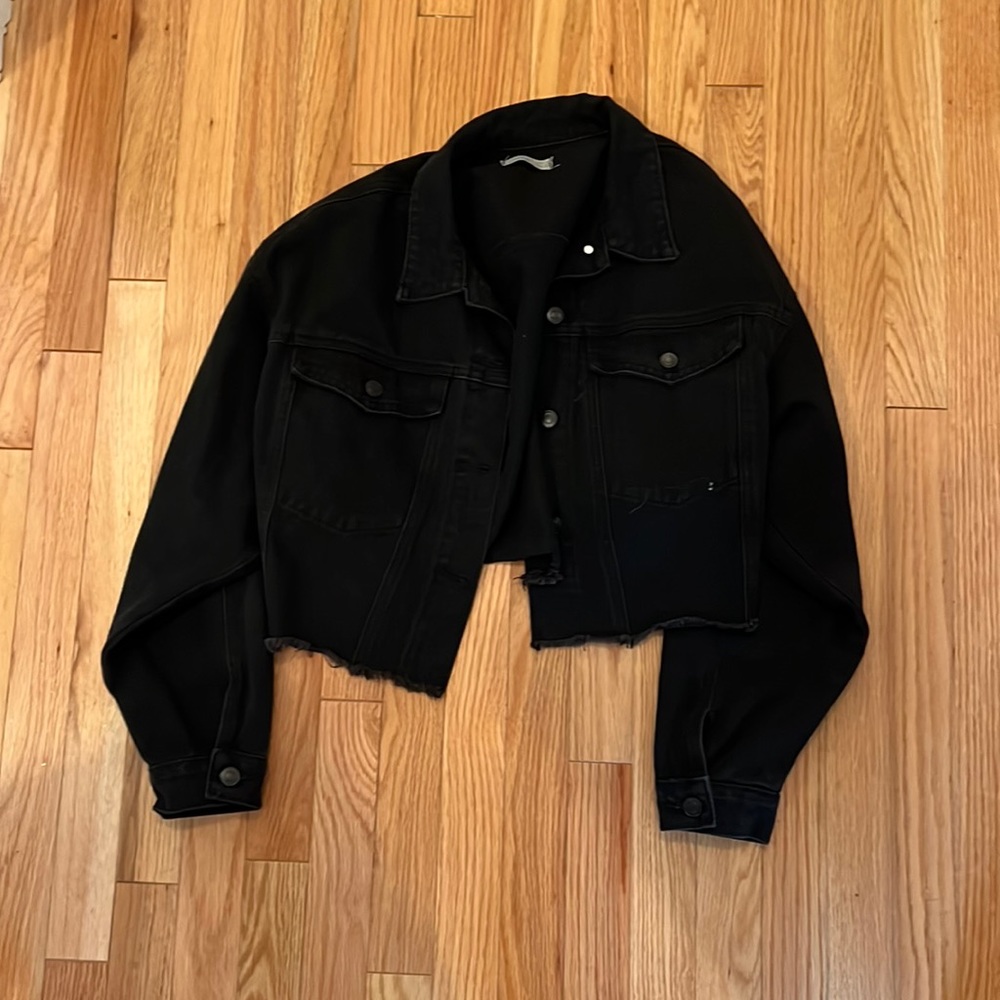 Black cropped denim jacket
